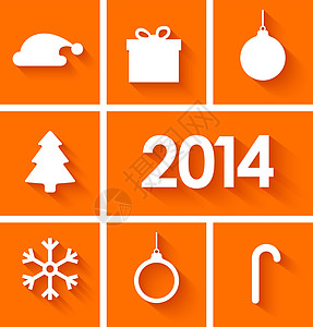 橙色背景的2014年新年份图标集图片