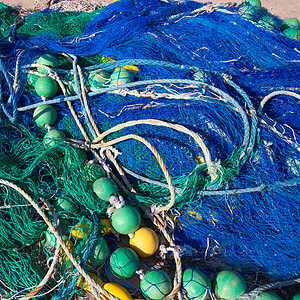 群岛长线钓网渔网织物束缚细绳手工纺织品浮标蓝色材料绳索钓鱼图片
