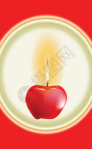 苹果蜡烛红色燃烧庆典灯芯火焰卡片绘画水果季节性插图图片