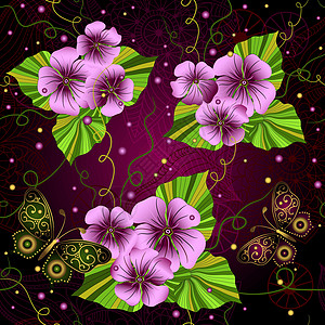 无缝无缝花卉深色图案插图织物圆点手绘蝴蝶卷曲花瓣圆圈紫丁香剪贴簿图片