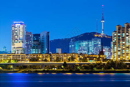 首尔市夜间建筑商业天际办公室风景场景市中心景观公吨城市图片