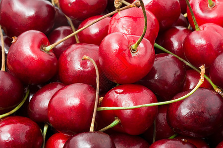 红樱桃食物红色叶子浆果宏观水果甜点背景图片