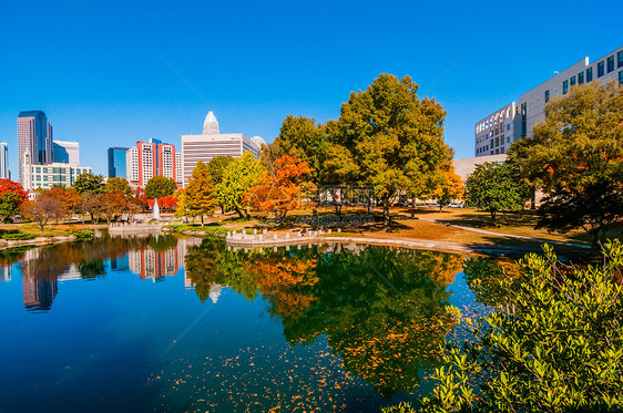 Charlotte 城市天线秋季季节植物景观市中心建筑物树木天际季节性住宅区数控图片