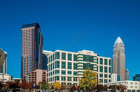 Charlotte 城市天线秋季季节景观建筑物数控季节性住宅区天际市中心植物树木图片