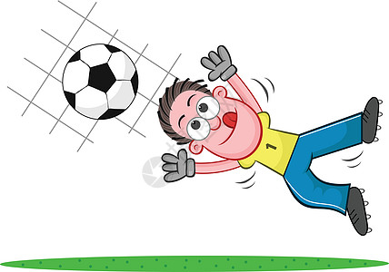 Cartoon 目标守门员抓球锦标赛运动员行动分数团队游戏防御联盟足球漫画图片
