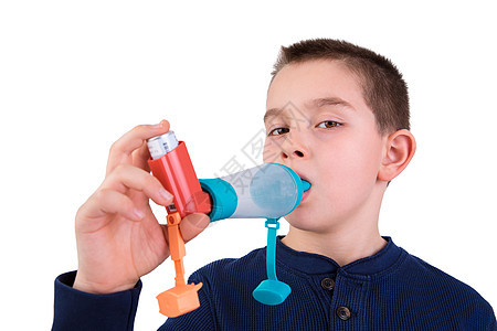 Kid 与太空人使用吸入器呼吸道悲伤支气管哮喘听诊过敏药物呼吸病人疾病图片
