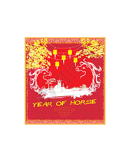 马矢量图形设计年度年新年框架农历民族节日活力装饰灯笼风格剪纸背景图片