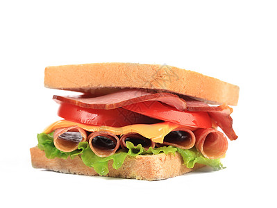 新鲜和美味的三明治特写小吃垃圾种子面包食物沙拉家禽火腿蔬菜熏制图片