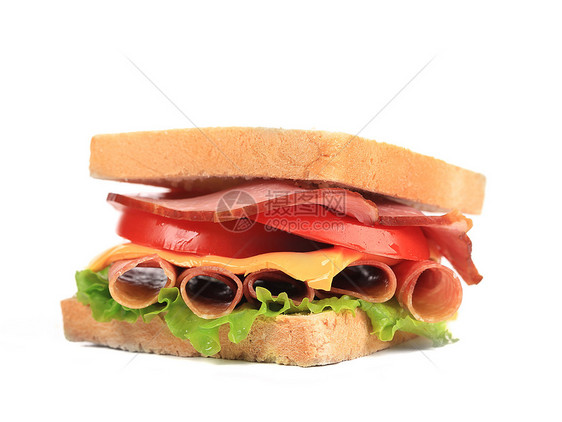 新鲜和美味的三明治特写小吃垃圾种子面包食物沙拉家禽火腿蔬菜熏制图片