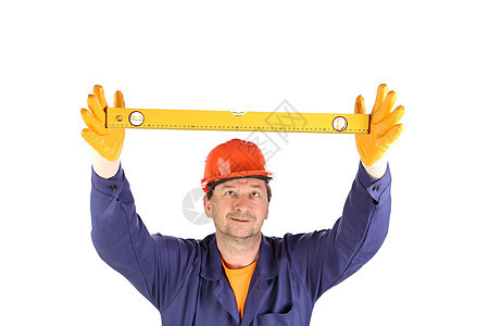 称量尺的工人服务手套工作管道身体机械橙子统治者帽子劳动图片