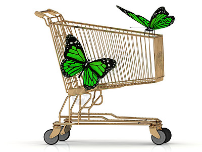 两只绿蝴蝶坐在篮子上图片
