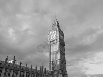 Big Ben 伦敦议会白色建筑地标黑色房屋图片