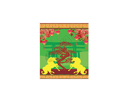 马矢量图形设计年度年风格建筑装饰文化灯笼十二生肖节日框架红色活力背景图片