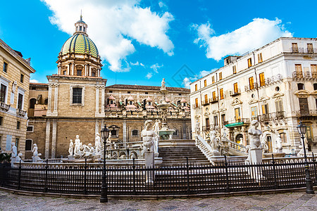 Fontana 比勒陀利亚 意大利西西里巴勒莫吸引力蓝色城市广场艺术旅游建筑学楼梯数字雕像图片