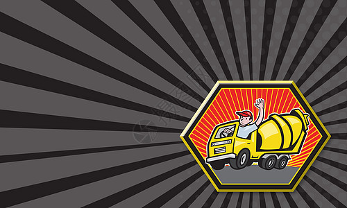 建筑工人 司机 水泥混合卡车艺术品工业卡通片货车混合器设备名片驾驶插图运输图片