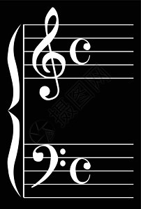 音乐钢琴高音五线谱绘画职员酒吧低音插图白色符号图片