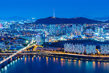 从顶峰开始的首尔天际公吨天空团伙建筑风景办公室场景踪迹城市住宅图片