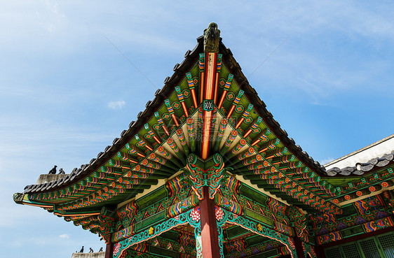 韩国传统建筑朝鲜传统建筑文化天空房子古董装饰品蓝色寺庙植物丹青历史图片