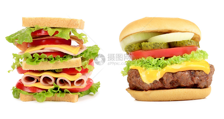 三明治和汉堡包特写图片