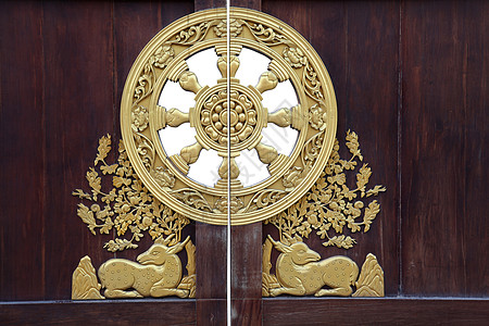 中国风格的木制门 有金饰装饰龙头时的金饰品图片