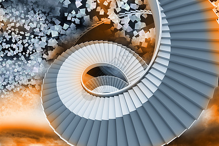 空中有飞行证件的风向楼梯床单缠绕灰色绘图橙子螺旋进步脚步计算机天空背景图片