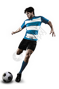 足球球员白色球衣男性蓝色锻炼体育场竞赛男人制服短裤图片