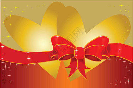 心与鞠躬圣诞礼物材料星星丝绸缎带浪漫标签金子红带丝带图片