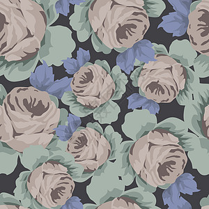 无缝裁缝玫瑰模式蓝色植物玫瑰叶子纺织品装饰品装饰插图风格墙纸图片