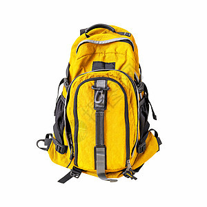后包装孤立的 w 路径对象休闲书包黄色登山旅行生活方式白色远足行李背景图片