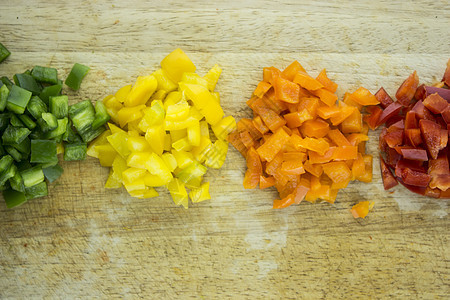 色彩多彩的甜甜胡椒片橙子烹饪美食胡椒卫生辣椒保健营养饮食香料图片
