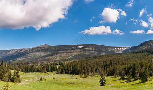 Karkonosze山脉全景旅行公园风景环境踪迹蓝色顶峰倾斜石头天空图片