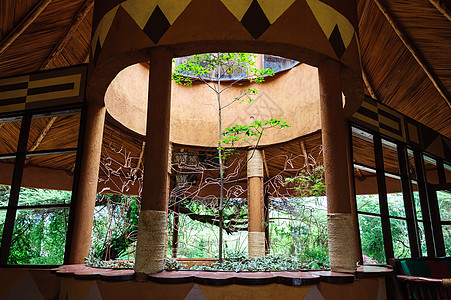 典型的非洲风格建构棕色房子旅行部落热带稻草农村建筑材料小屋图片