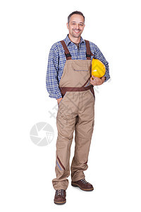 快乐技术员的肖像头盔企业服务劳动维修制造业男性电工工作员工图片