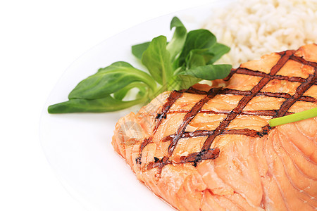 烤鲑鱼片加大米饮食海鲜食谱健康蔬菜橙子粉色鱼片油炸午餐图片