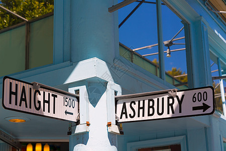 加利福尼亚圣弗朗西斯科海赫阿什伯里街牌十字路口历史性角落信号标语城市招牌交通路口建筑物气氛背景