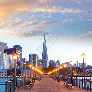 加利福尼亚州旧金山码头7日落蓝色建筑学建筑物市中心城市天际地标旅行假期海洋图片