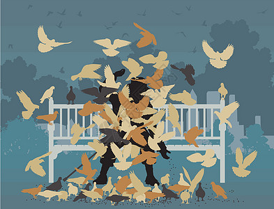 鸽子公园插图窒息野生动物鸟类公园男人座位飞行长椅动物图片