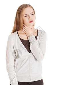 美丽的临时女郎喉咙很痛疼痛病人保健女性伤害卫生医疗白色疾病成人图片