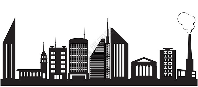 9个城市建筑轮廓图建筑学白色摩天大楼水平黑色土地地平线商业建筑物绘画图片