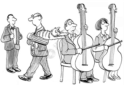 五弦贝斯卡通玩猫游戏乐队乐趣漫画低音吉他细绳大提琴四重奏背景