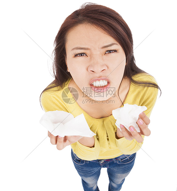 年轻女性带着面部疼痛的脸部组织图片