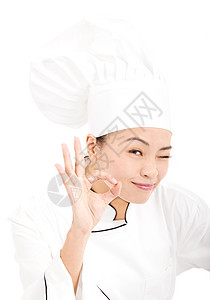 亚洲厨师面包师或厨师显示OK手牌图片