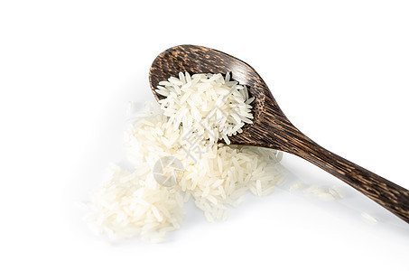 白背景的木勺米稻谷静物白米庄稼文化茶点香米饮食健康饮食干货纹理图片
