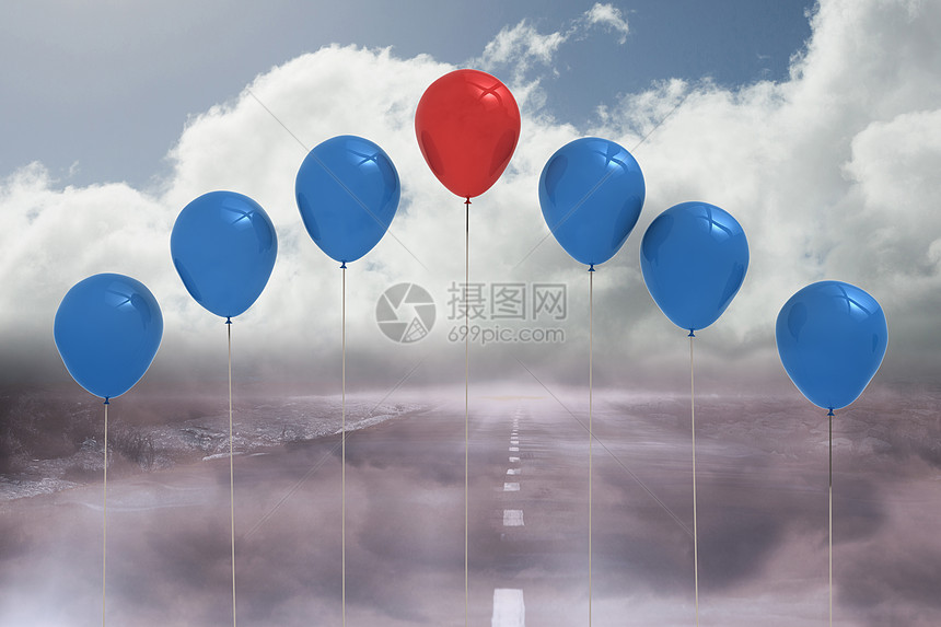 公路上方的气球多云地平线天空绘图派对乐趣计算机图片