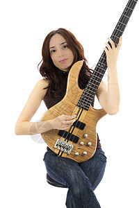 配贝斯吉他的女人音乐家会议女士成人演员花梨木低音吉他手女性爱好图片
