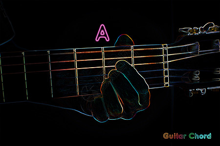 黑暗背景上的吉他和弦细绳旋律音乐家玩家音乐训练手指乐器音乐会技术图片