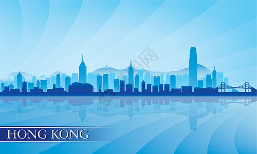 香港市天际环影底背景市中心港口建筑学摩天大楼全景旅行日落插图景观天空图片