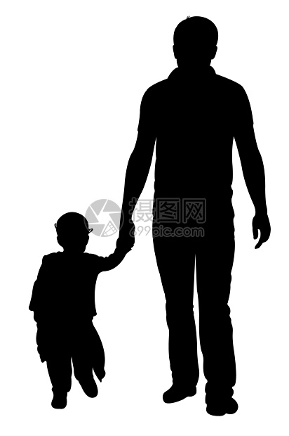 父亲和女儿走路时 背影矢量插图男人爸爸儿子男生家庭成人父母白色黑色图片