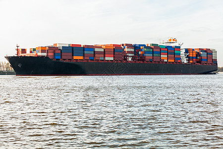 完全装满集装箱的港口集装箱船舶载体海港血管贮存进口出口甲板贸易运输导航图片