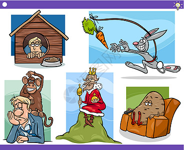 漫画概念和思想集追赶幽默兔子沙发男人长椅卡通片插图收藏山丘图片